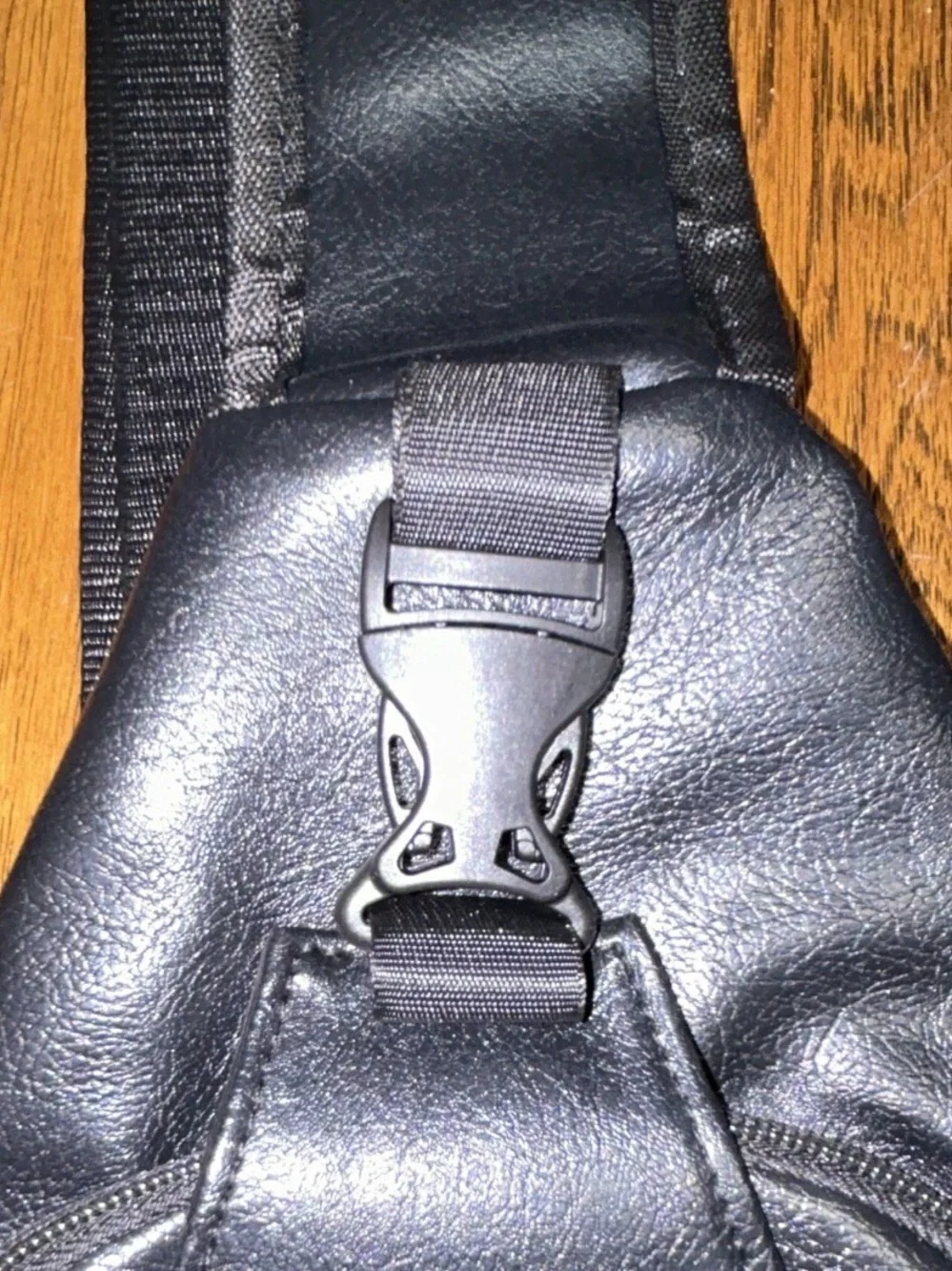 Black Leather-Effect Sling Messenger Bag with Front Zip Pockets